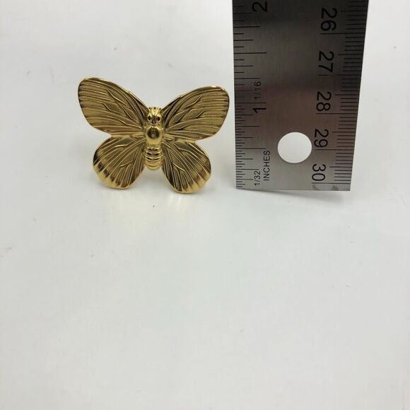 18K Gold Plated Butterfly Women's Statement Ring Open Back Insect Jewelry - Picture 12 of 12